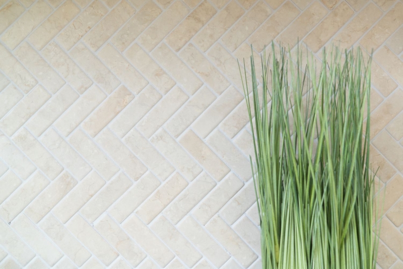 Herringbone mosaic tile ceramic stone effect light beige tile backsplash kitchen MOS24-SO54