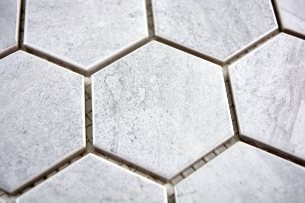 Keramik Mosaik Fliese Hexagon Holzoptik grau Verblender 11H-0200_b 