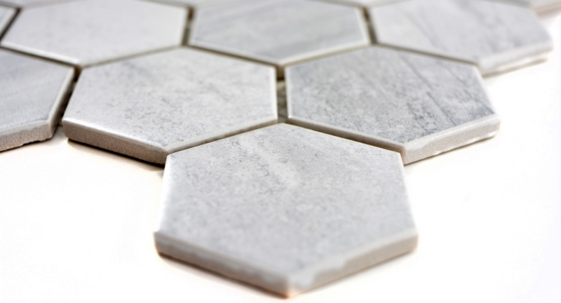 Mosaïque Céramique Hexagone Travertin gris mat Carrelage cuisine MOS11G-0202_f | 10 Tapis de mosaïque