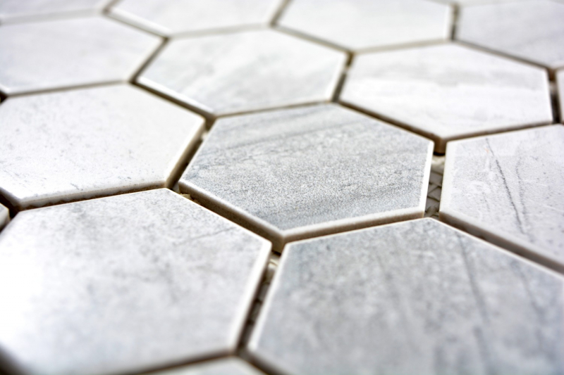Hand-painted mosaic tile ceramic hexagon travertine gray matt tile backsplash kitchen MOS11G-0202_m