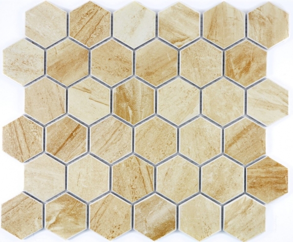 Handmuster Mosaik Fliese Keramik Hexagon Travertin beige matt Fliesenspiegel Küche MOS11G-1202_m