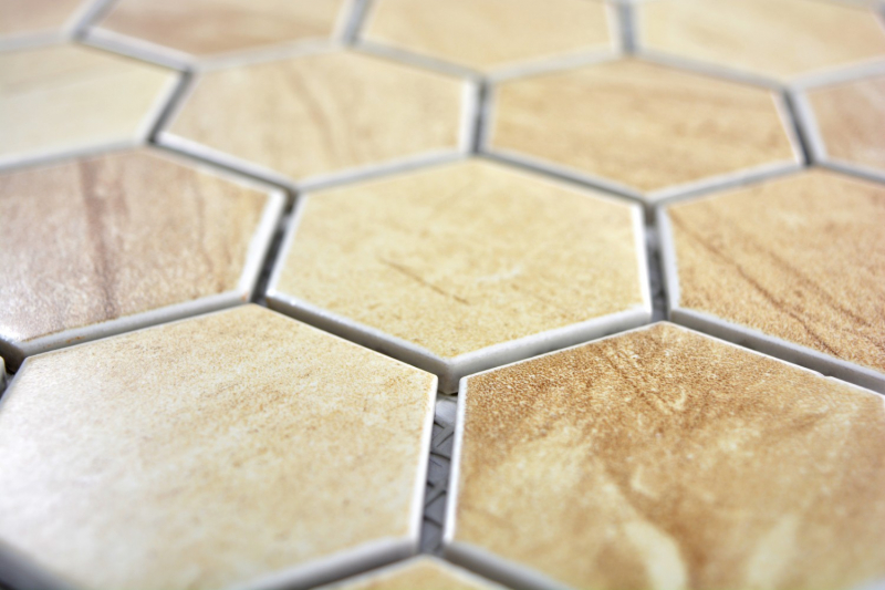 Handmuster Mosaik Fliese Keramik Hexagon Travertin beige matt Fliesenspiegel Küche MOS11G-1202_m