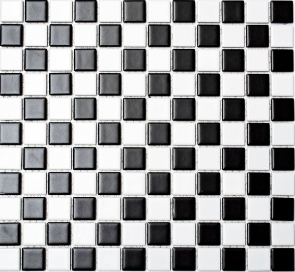 Piastrella a mosaico in ceramica a scacchiera nera bianca opaca MOS18-0305_f