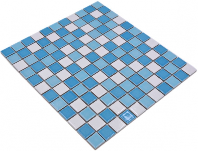 Keramik Mosaik Schwimmbadmosaik Mosaikfliese blau weiss glänzend Duschwand MOS18-0407
