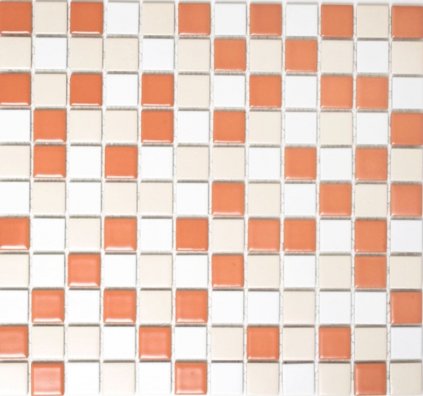 Handmuster Mosaikfliese Keramik weiß creme terracotta matt Fliesenspiegel Küche MOS18-1311_m