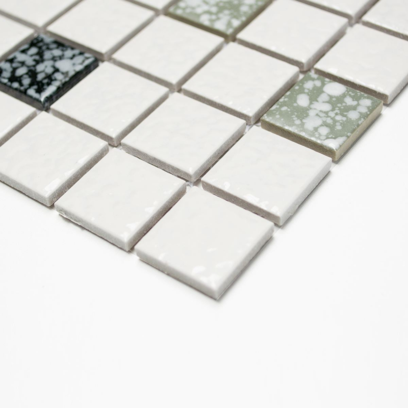 Handmuster Mosaikfliese Keramikmosaik weiß schwarz grau struktur Boden Bad MOS18-0307_m