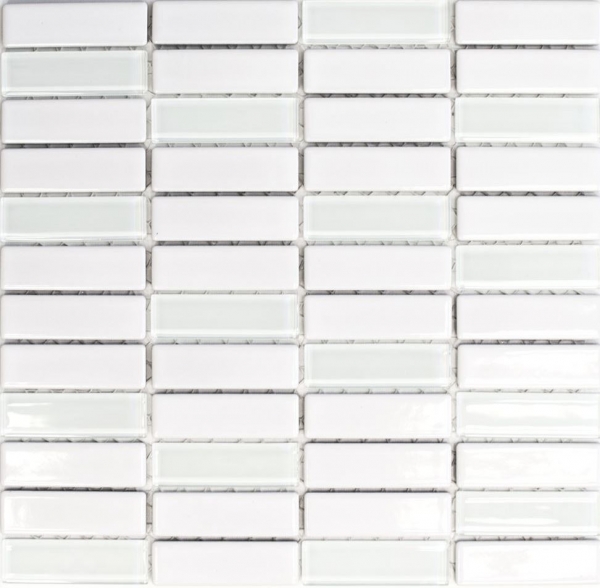 Hand-patterned mosaic tile ceramic glass rods white glossy glass MOS24-ST315_m