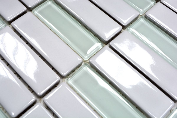 Stäbchen Mosaik Fliese Keramik Glas weiß mint glänzend Glas Fliesenspiegel MOS24-ST315