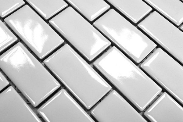 Mosaik Fliese Keramik Brick weiß glänzend Badfliese Küchenfliese Wandfliese Verbundmosaik MOS24-3WG_f