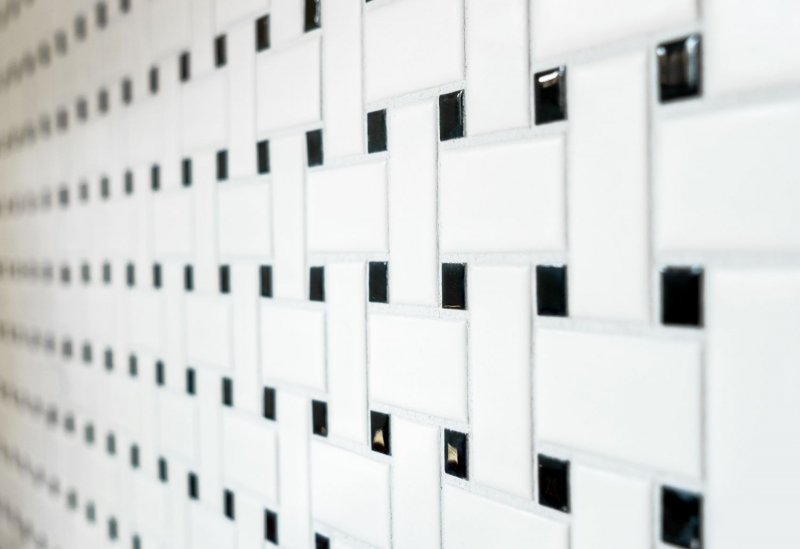 Basket Mosaïque Carreau céramique blanc mat noir Carrelage salle de bain Carreau mural WC - MOS13-CBAS19