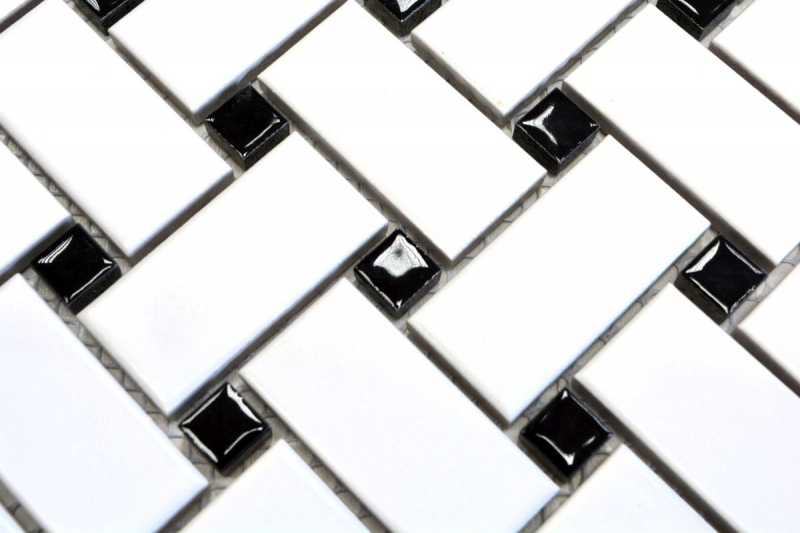 Hand-painted mosaic tile ceramic basket white matt black matt MOS13-CBAS19_m
