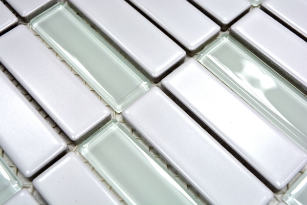 Stäbchen Mosaik Fliese Keramik weiß mint matt Glas Badewannenverkleidung MOS24-ST325