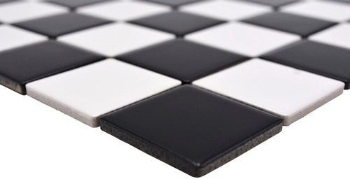 Keramik Mosaik Fliese weiß schwarz matt Schachbrett Fliesenspiegel MOS16-CD202