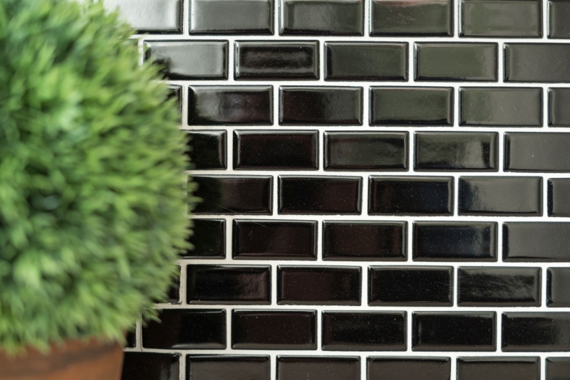 Mosaïque composite Lames Céramique Brick noir brillant Dos de cuisine Protection anti-éclaboussures MOS24-4BG