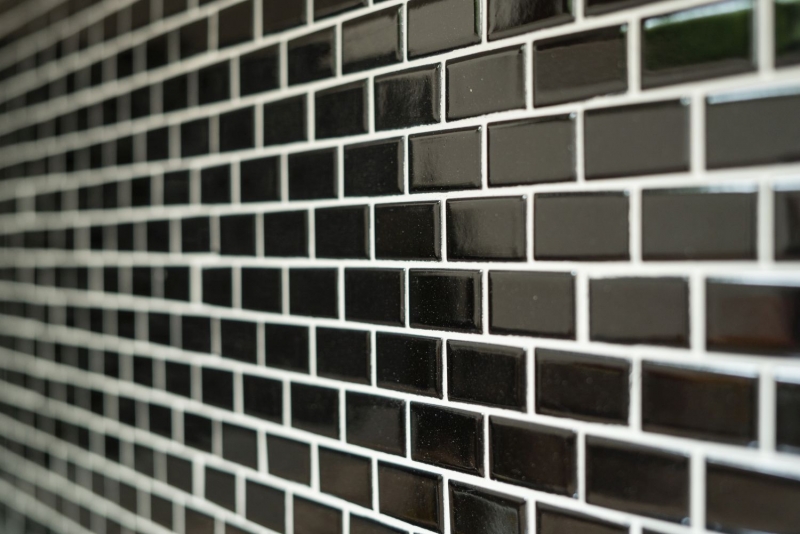 Verbund Mosaik Riemchen Keramik Brick schwarz glänzend Küchenrückwand Spritzschutz MOS24-4BG