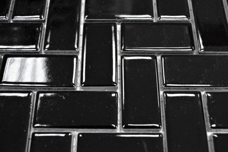 Fischgrät Mosaikfliese Keramik schwarz glänzend MOS24-CHB6BG