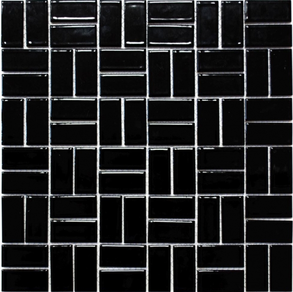Windmill mosaic tile ceramic black glossy WC bathroom tile backsplash kitchen wall - MOS24-CWM8BG