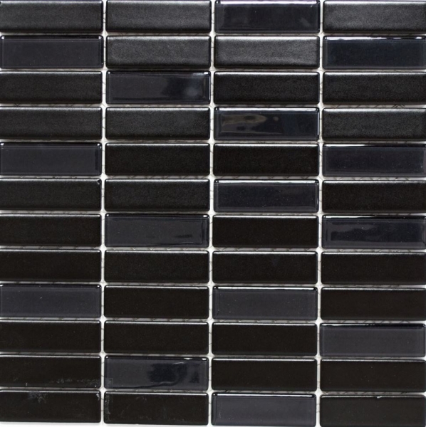 Mosaik Fliese Keramik Stäbchen schwarz matt Glas Wandverkleidung Küchenfliese MOS24-ST365_f