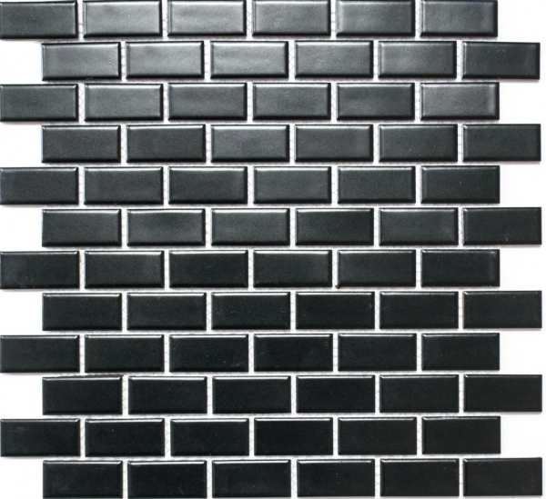Motif main Mosaïque Carreau céramique Brick noir mat Paroi de douche MOS24-04BM_m