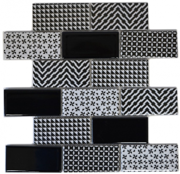 Handmuster Mosaikfliese Keramik weiß grau schwarz Subway Fliesenspiegel MOS26M-0301_m