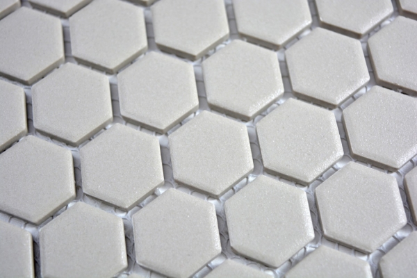 Hexagonale Sechseck Mosaik Fliese Keramik mini hellgrau unglasiert rutschsicher Mosaikboden Duschtasse - MOS11A-0202-R10