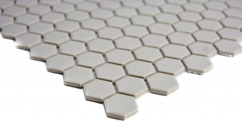 Piastrella di mosaico esagonale in ceramica mini grigio chiaro non smaltata piatto doccia antiscivolo - MOS11A-0202-R10