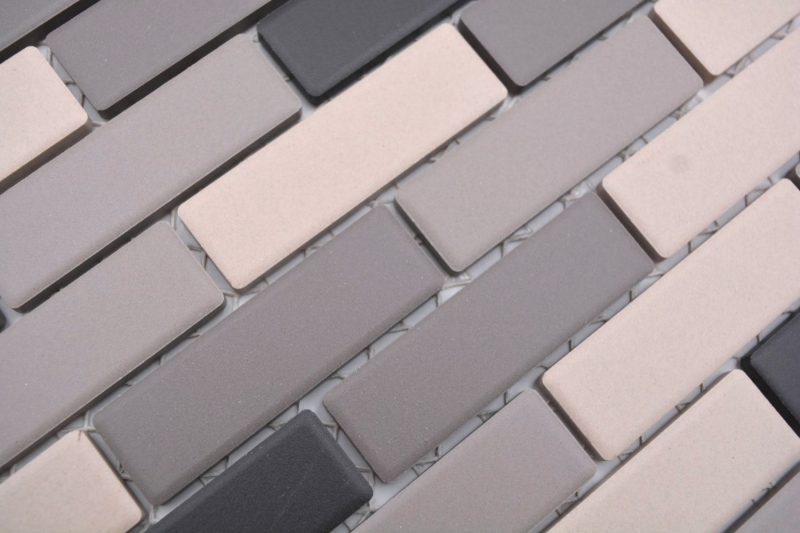 Mosaik Fliese Keramik hellbeige grau Brick Mauerverband unglasiert rutschsicher Duschtasse Bodenfliese - MOS26-0206-R10