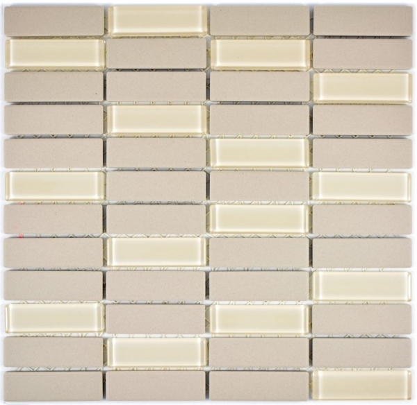 Piastrella di mosaico decorata a mano in ceramica aste beige chiaro non smaltato piatto doccia in vetro MOS24-1212-R10_m