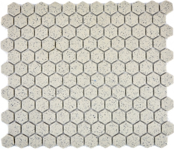 Hand-patterned mosaic tile ceramic cream white hexagaon speckled unglazed MOS11A-0103-R10_m