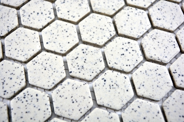 Mosaik Fliese Keramik cremeweiß mini Hexagaon gesprenkelt unglasiert rutschsicher Fliesenspiegel Wand - MOS11A-0103-R10