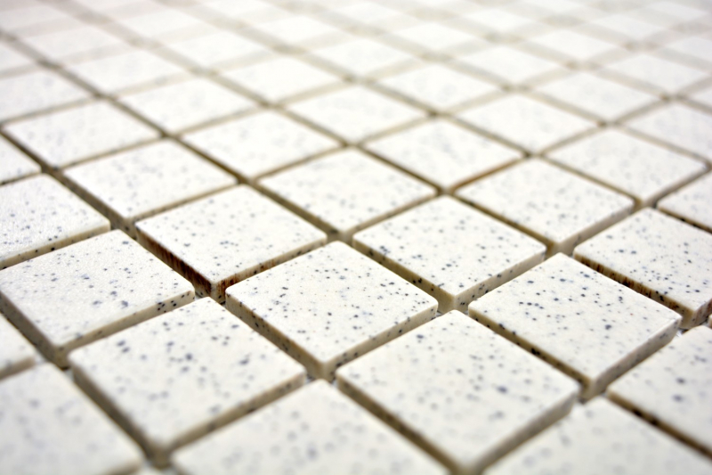 Mosaik Fliese Keramik cremeweiß gesprenkelt unglasiert rutschsicher Duschtasse Bodenfliese Badfliese - MOS18-0103-R10