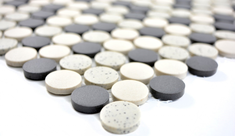Mosaic tile ceramic beige black button shower tray floor tile unglazed MOS10-0113-R10_f