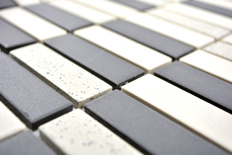 Piastrella di mosaico a mano in ceramica beige nero aste non smaltate piatto doccia piastrella per pavimento MOS24-0113-R10_m