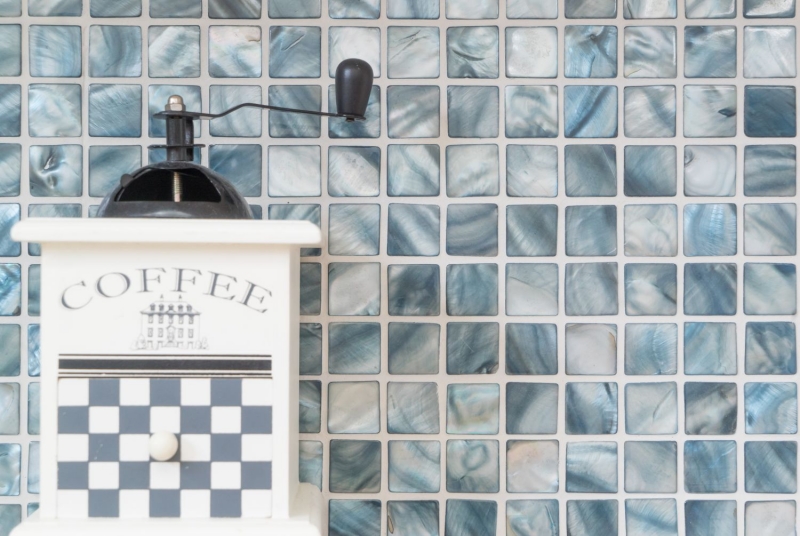 Mother-of-pearl mosaic shell mosaic blue gray tile backsplash kitchen wallMOS150-SM2582
