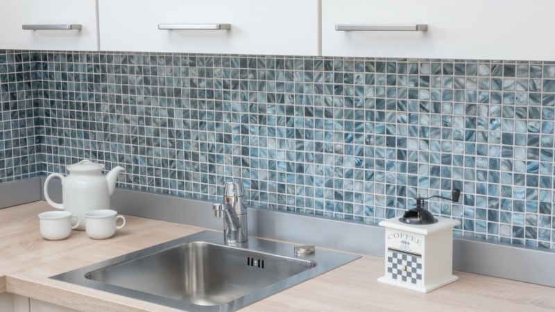 Mosaico in madreperla Mosaico a conchiglia blu grigio Tile backsplash kitchen wallMOS150-SM2582