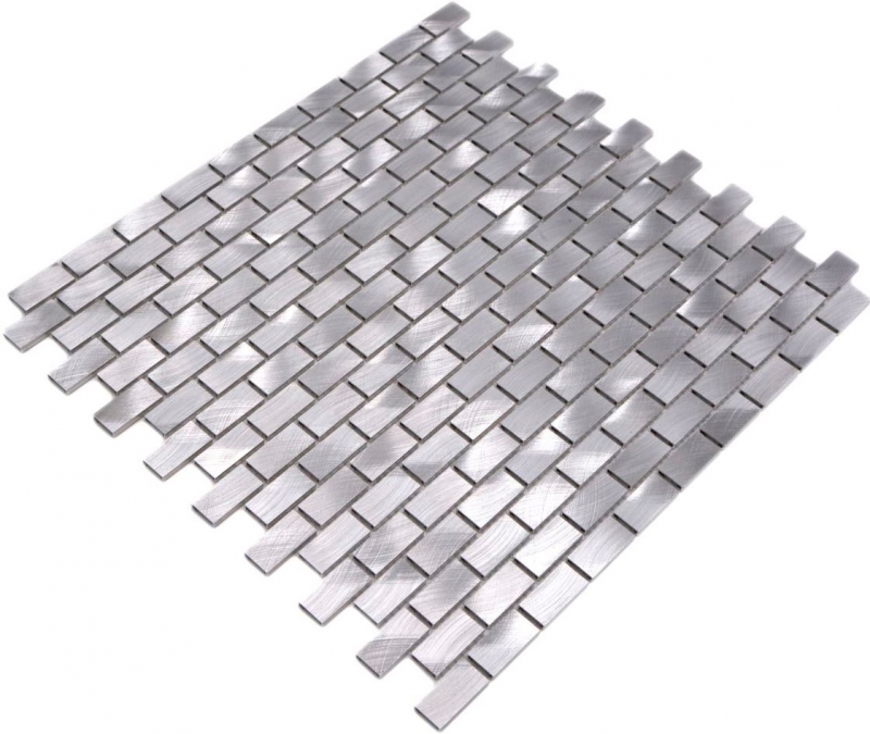Mosaik Fliese Aluminium silber Brick Fliesenspiegel Küchenwand MOS48-0204