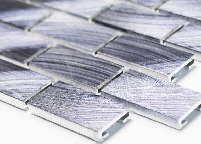 Mosaik Fliese Aluminium Brick schwarz Fliesenspiegel Küchenwand MOS48-0304