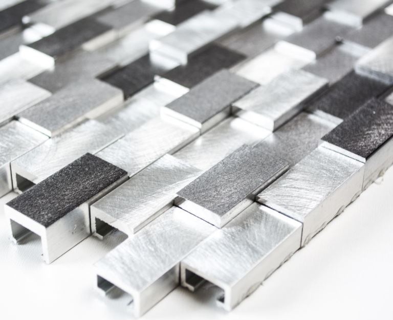 Mosaik Fliese Aluminium Brick 3D silber schwarz Fliesenspiegel MOS49-0208