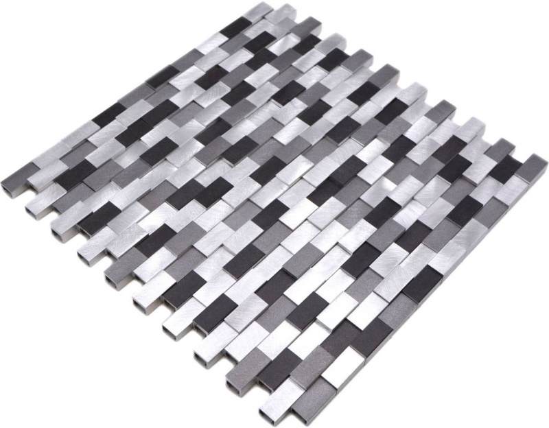 Mosaik Fliese Aluminium Brick 3D silber schwarz Fliesenspiegel MOS49-0208
