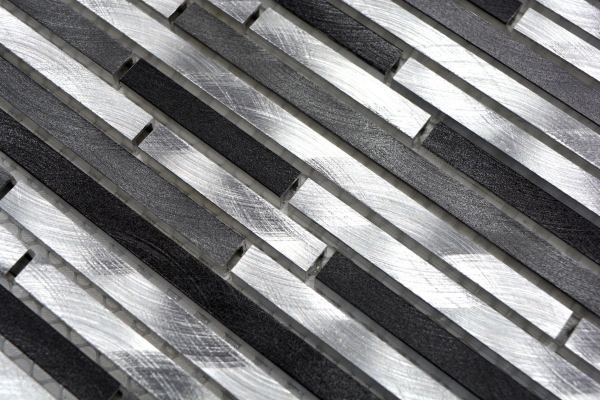 Mosaik Fliese Stäbchen Aluminium Verbund grau schwarz Fliesenspiegel Küchenwand MOS49-0306