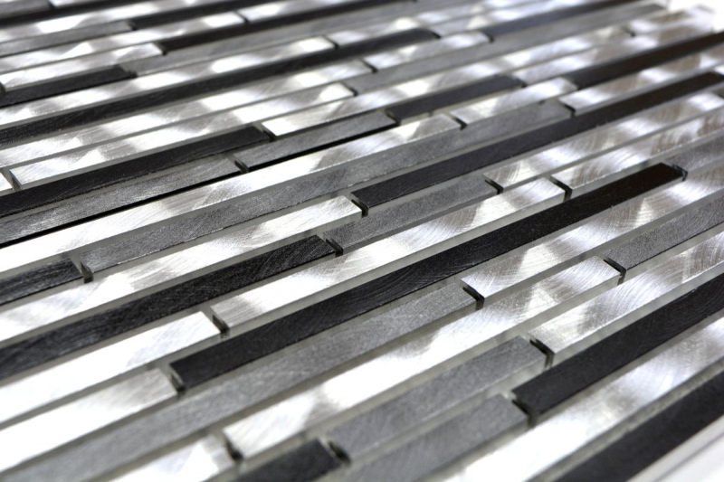 Mosaik Fliese Stäbchen Aluminium Verbund grau schwarz Fliesenspiegel Küchenwand MOS49-0306
