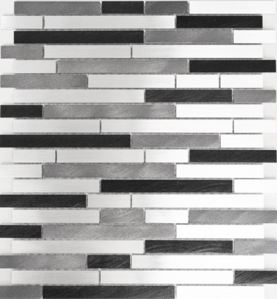 Handmuster Mosaik Fliese Aluminium Verbund Alu alu grau schwarz Fliesenspiegel Küche MOS49-0308_m