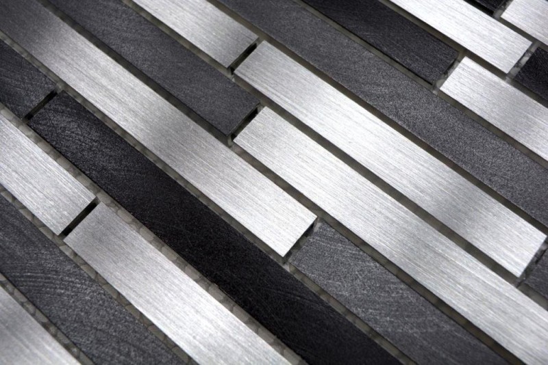 Mosaik Fliese Aluminium Verbund grau schwarz Fliesenspiegel Küchenwand MOS49-0308