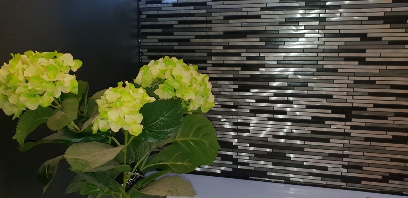 Mosaik Fliese Aluminium Verbund grau schwarz Fliesenspiegel Küchenwand MOS49-0308