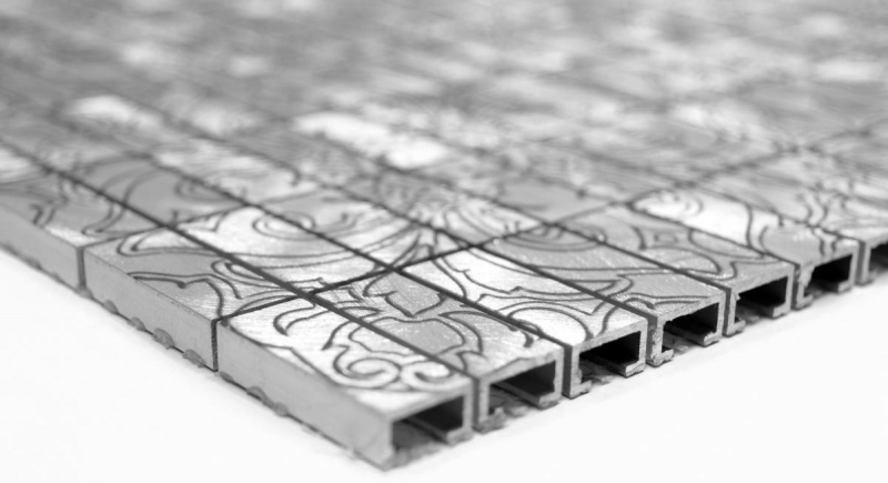 Handmuster Mosaik Fliese Aluminium Rechteck Alu silber Fliesenspiegel Küche MOS49-C101D_m