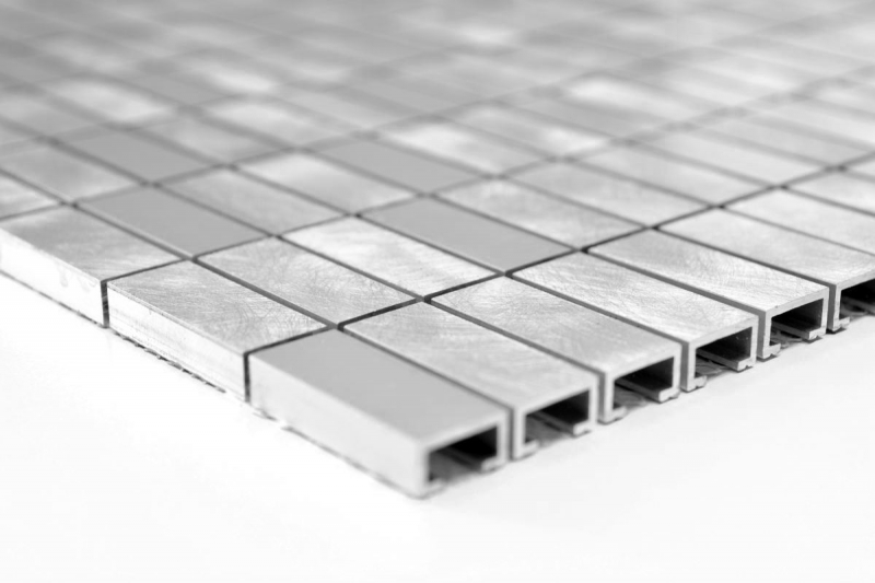 Handmuster Mosaik Fliese Aluminium Rechteck Alu silber gebürstet poliert Fliesenspiegel Küche MOS49-C201F_m