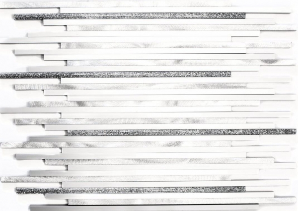 Mosaïque Carreau bâtonnets aluminium composite argenté mat brossé poli paillettes MOS49-L401GS