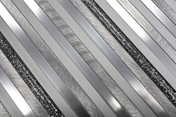 Mosaik Fliese Stäbchen Aluminium Verbund silber matt gebürstet poliert Glitter MOS49-L401GS