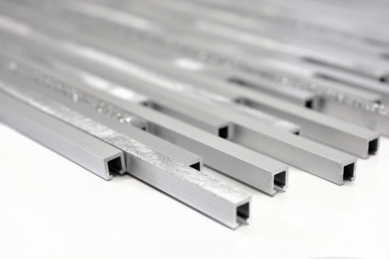 Mosaïque Carreau bâtonnets aluminium composite argenté mat brossé poli paillettes MOS49-L401GS