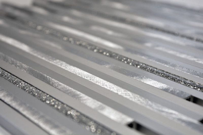 Mosaik Fliese Stäbchen Aluminium Verbund silber matt gebürstet poliert Glitter MOS49-L401GS